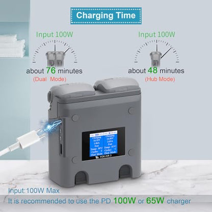Multifunction LCD Dual Chargerfor DJI Air 3S 3 Battery | Storage Charge,Discharge,Fast Charging Two Batteries,Two-Way Hub Accessories