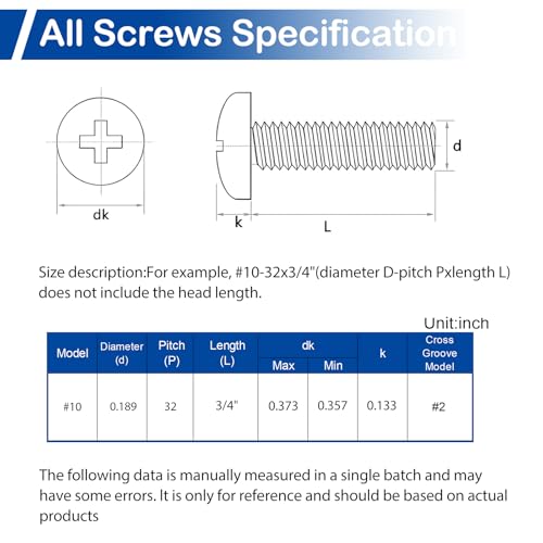 60Pcs #10-32 x 3/4" Phillips Pan Head Machine Screws, UNF Fully Threaded | 18-8 (304) Stainless Steel, Bright Finish, Ideal for Electronics, Appliances, Automotive and General Assembly - size: #10-32 x 3/4"