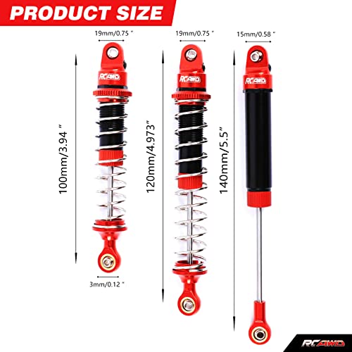 RCAWD Aluminum Shock Absorbers with Spare Springs Front Rear 6pcs for Losi 1/10 Baja Rey Hammer Rey U4 Upgrade Parts (Red) - color: red