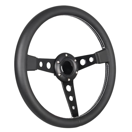 Car Drift Flat Steering Wheel Black Leather Grip 14inch/350mm Racing Sport Steering Wheel with White Stitching - color: black