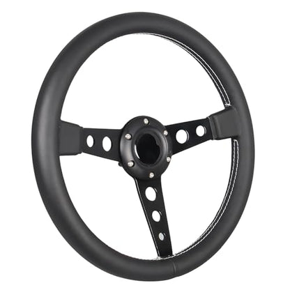 Car Drift Flat Steering Wheel Black Leather Grip 14inch/350mm Racing Sport Steering Wheel with White Stitching - color: black