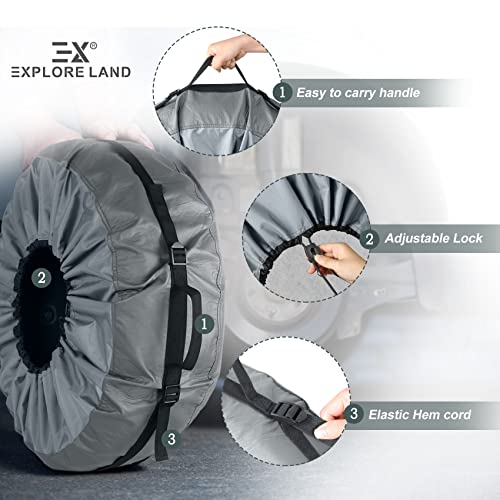 Explore Land Tire Cover with Handle - Seasonal Spare Tire Bag, Heavy Duty Winter Wheel Storage Tote Against Dust and Scratches, 4 Pack (Fits Diameters 26''-28.75'', Charcoal) - size: M (Fits Tire Diameters 26''-28.75''), style: Tire Storage Bag-Charcoal