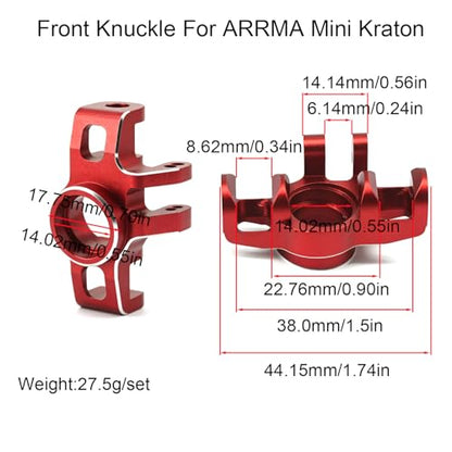 Aluminum Upgrade Parts Set for ARRMA 1/16 Mini Kraton 3S, Front/Rear Upper/Lower Arm, Gearbox Cover, Wing, Steering Link (Red Front Hub/Knuckle Arm) - color: Red Front Hub/Knuckle Arm