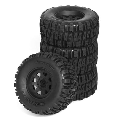 1/10 RC Short Course Truck Tires and Plastic Wheels 12mm Hex Off Road Front and Rear Tyres OD 115mm for 1:10 Scale Buggy Truck Car TRAXXAS Slash4X4 HuanQi 727 ARRMA SENTON 3S Losi 4PCS