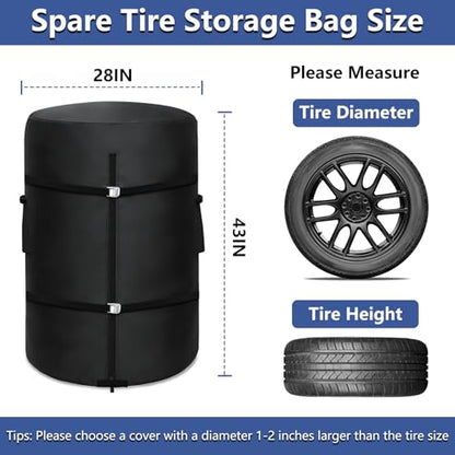 Tire Cover, Heavy Duty Waterproof Spare Tire Storage Bag - 28 Inch Diameter Tires Covers for Trucks, SUVs, RVs, Campers, Trailers (Black) - size: 28" Dia x 43" H