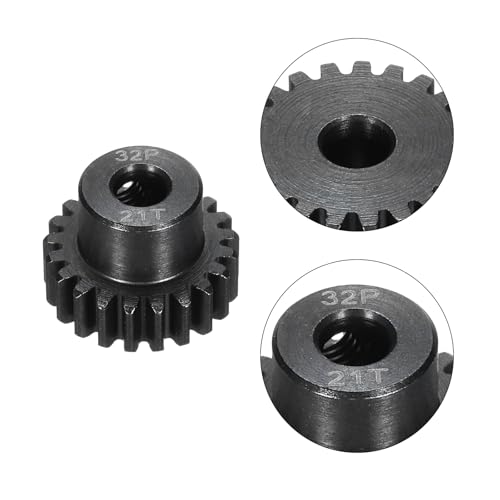 2Pcs 32P Steel Pinion Gear Set 21T 22T for 5mm Shaft Hardened Steel Pinion Gear with Screws and Hexagonal Wrench for RC