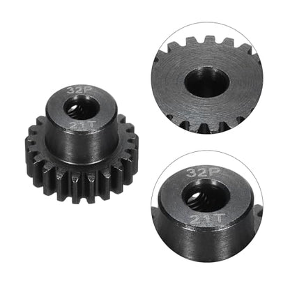 2Pcs 32P Steel Pinion Gear Set 21T 22T for 5mm Shaft Hardened Steel Pinion Gear with Screws and Hexagonal Wrench for RC