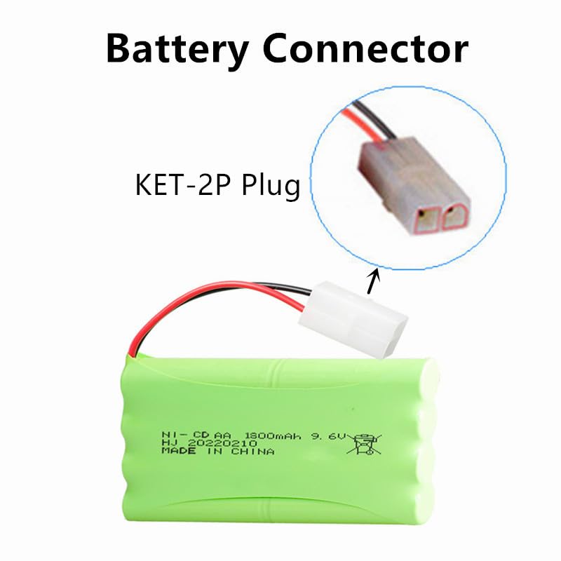 9.6V 1800mAh NiCd Rechargeable Battery with KET-2P Fit for Nerf terrascout Robot 1984 New Bright D-10 Bulldozer Tyco Scorcher 9420 RC Toy Car Truck with USB Charger