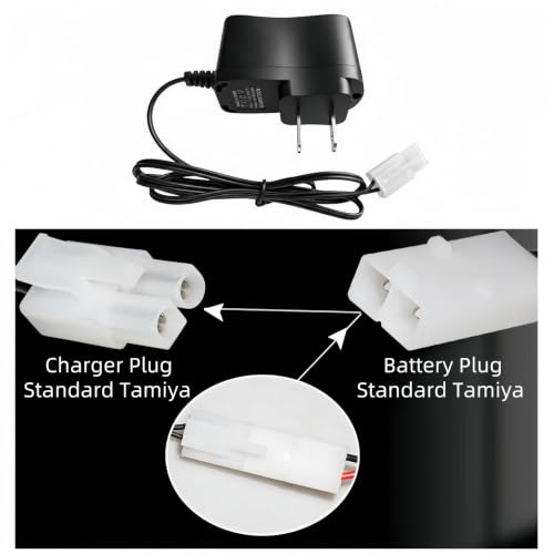 RC Battery Charger for 7.2V NiMH/NiCd Battery Packs, 250mA AC Plug Charger with Standard Tamiya Connector for RC Excavator RC Cars RC Tanks RC Truck 7.2V Battery Charger
