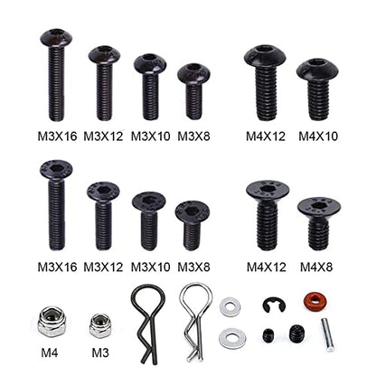 620Pcs RC Screw Kit Screws Assortment Set M3 M4 Hex Nut Shell Buckle RC Repair Tool Kit Hardware Fastener for 1/8 1/10 1/12 1/16 Scale RC Cars Truck Crawler DIY Parts
