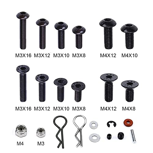 620Pcs RC Screw Kit Screws Assortment Set M3 M4 Hex Nut Shell Buckle RC Repair Tool Kit Hardware Fastener for 1/8 1/10 1/12 1/16 Scale RC Cars Truck Crawler DIY Parts