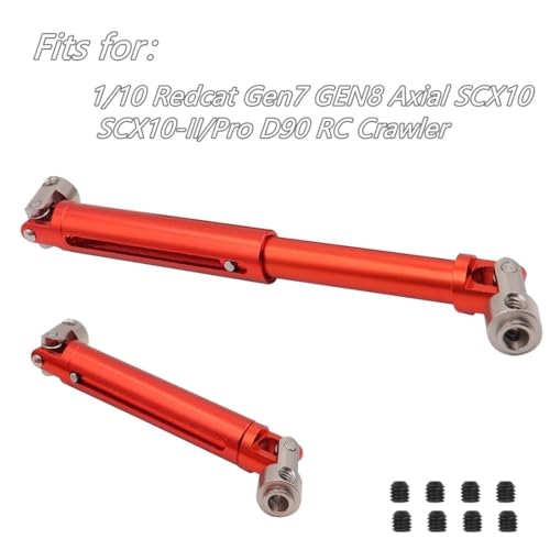 Aluminium Alloy 105-150MM Universal Drive Shaft for 1/10 Redcat Gen7 GEN8 Axial SCX10 SCX10-II/Pro D90 Axial SMT10 RC Crawler Upgrade Parts 2PCS/Set(Red)