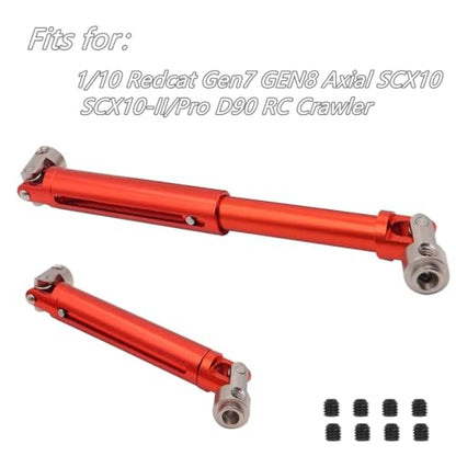 Aluminium Alloy 105-150MM Universal Drive Shaft for 1/10 Redcat Gen7 GEN8 Axial SCX10 SCX10-II/Pro D90 Axial SMT10 RC Crawler Upgrade Parts 2PCS/Set(Red)