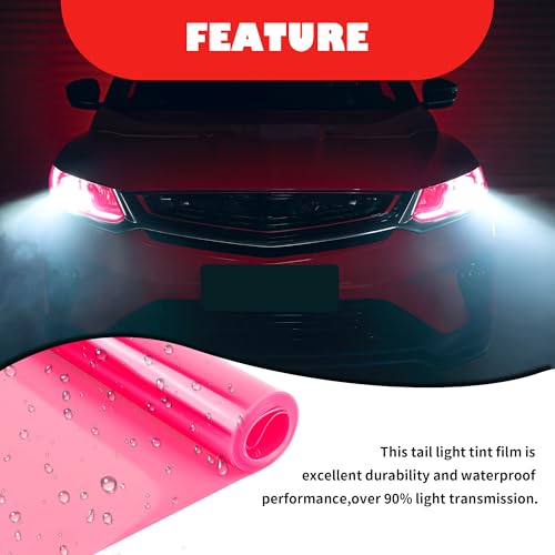 12×47 Inch Car Headlight Tint Film,Self-Adhesive Tail Light Tint Film Kit with Squeegee & Cutter,Universal Taillight Tints Films Automotive Exterior Accessories for Car Fog (Pink) - color: Pink