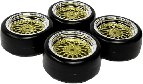 1/10 Drift Wheels Tires Set,AMZSTAR 4PCS 63mm RC Hard Tyre with Plastic Wheel Rims 12mm Hex for 1/10 RC On Road Racing Touring Drifting Car for Tamiya TT01 HSP HPI Kyosho (Gold Silver,Offset:3mm) - color: Gold Silver,offset:3mm