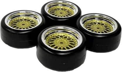 1/10 Drift Wheels Tires Set,AMZSTAR 4PCS 63mm RC Hard Tyre with Plastic Wheel Rims 12mm Hex for 1/10 RC On Road Racing Touring Drifting Car for Tamiya TT01 HSP HPI Kyosho (Gold Silver,Offset:6mm) - color: Gold Silver,offset:6mm