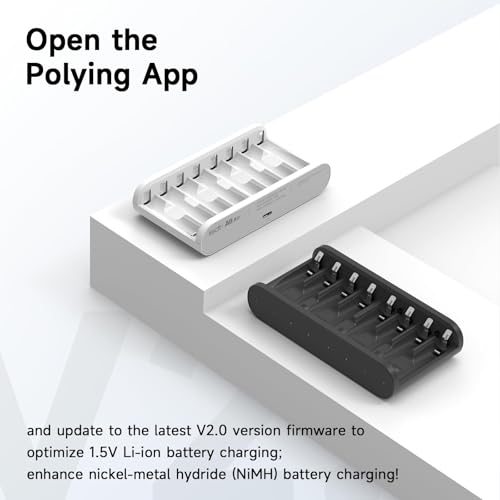 ISDT Battery Charger AA AAA Rechargeable Batteries 8-Bay Portable Smart Charger Fast Charging USB Input Port for 1.2V NiMH NiCd 1.5V Li-lon LiFePO4 Batteries with Bluetooth APP Connection (Black) - size: 8 Slot