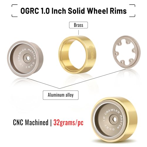 OGRC 32g 1.0 Aluminum Brass Beadlock Wheels for SCX24 AX24 TRX4M RC Car | 128g Total Weight, -3.78mm Offset, Solid Design, for Traxxas Axial Redcat 1/18 1/24 RC Crawler, Bronze - color: Bronze