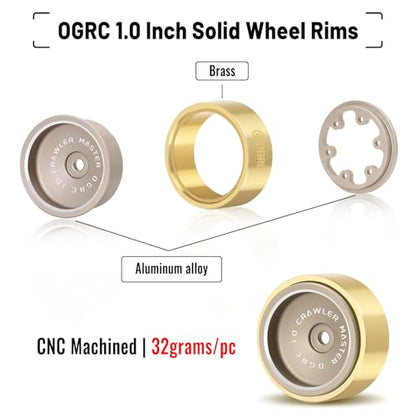 OGRC 32g 1.0 Aluminum Brass Beadlock Wheels for SCX24 AX24 TRX4M RC Car | 128g Total Weight, -3.78mm Offset, Solid Design, for Traxxas Axial Redcat 1/18 1/24 RC Crawler, Bronze - color: Bronze