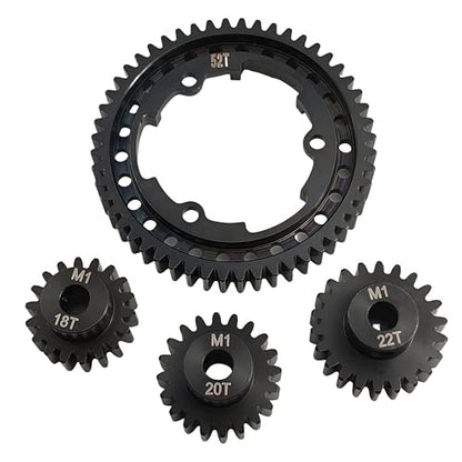 Hardened Steel Spur Gear Set with 18T 20T 22T Pinions for X-Maxx Maxx (52T) | 1/5 Scale,1/7 XO-1,1/10,E-Revo 2.0 VXL,Heavy Duty,Upgrade Parts,6447,High Strength,Wear Resistant - size: 52T