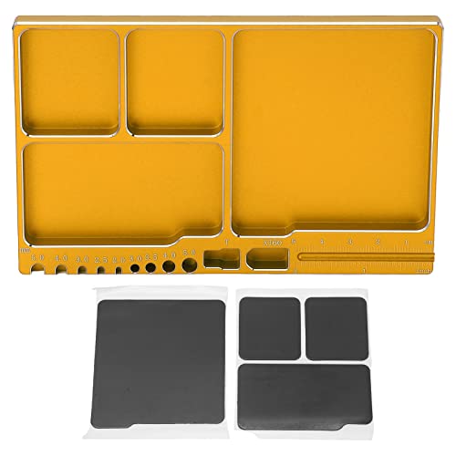 RC Magnetic Tray, 16x10x1.1cm Universal Aluminium Alloy Screw Tray RC Model Repair Tool Tray with Magnetic Pad for RC Trucks (Gold) - color: Gold