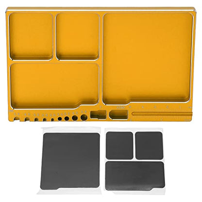 RC Magnetic Tray, 16x10x1.1cm Universal Aluminium Alloy Screw Tray RC Model Repair Tool Tray with Magnetic Pad for RC Trucks (Gold) - color: Gold