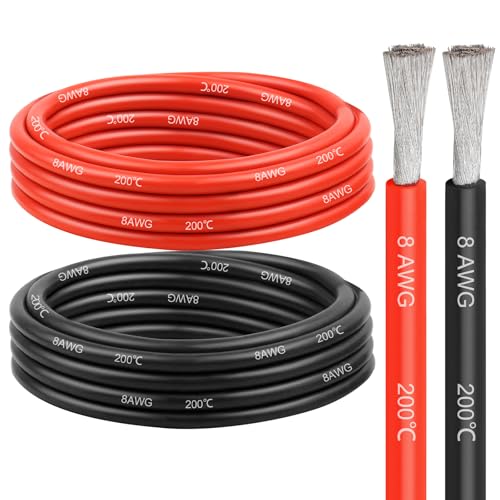 8 Gauge Silicone Wire (10ft Red & 10ft Black), 8 AWG Electrical Cable 0.08mm Tinned Copper Core High Temperature Resistant Wire, Soft and Flexible for RC Cars, Boat, Drones etc - size: 10FT, style: 8AWG