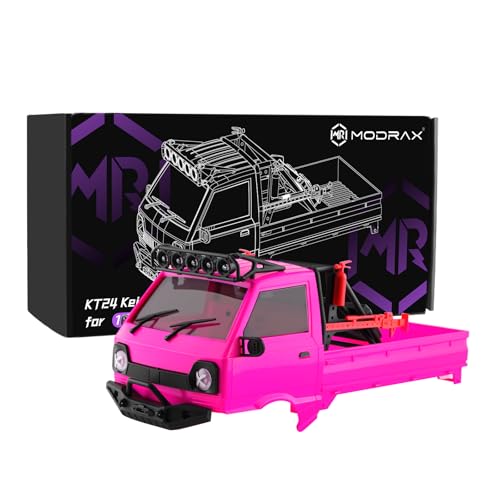 KT24 1/24 Kei Truck Hard Body Shell Kit for 133mm Wheelbase SCX24,MG | Plug-and-Play Lighting, For SCX24 C10/Bronco/Wrangler/Base Camp/4Runner - color: Rose Red