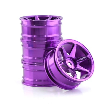 1/10 RC On Road Wheels Rims 12mm Hex Alloy Aluminum Drift Hubs For 1:10 Scale Rally Racing Car Tires Tamiya TT01 TT02 XV01 TA06 A959 PTG2 HPI KYOSHO HSP PTG2 Touring Street Tyres 4PCS (Purple) - color: Purple