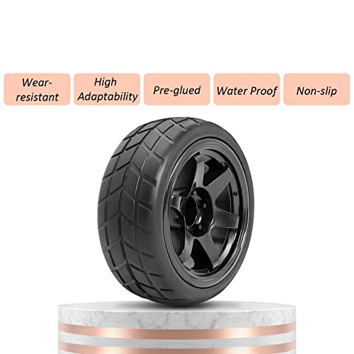 RC Drift Wheels and Tires Tyres 1/10 1/16 RC Wheels Preglued 4PCS 12mm Hex RC Wheels and Tires Tyres OD 2.58" with Foam Inserts for Traxxas Tamiya Kyosho HPI for 1/14 1/18 RC Off On Road
