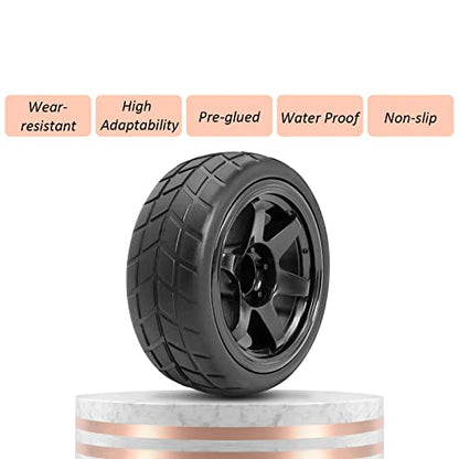RC Drift Wheels and Tires Tyres 1/10 1/16 RC Wheels Preglued 4PCS 12mm Hex RC Wheels and Tires Tyres OD 2.58" with Foam Inserts for Traxxas Tamiya Kyosho HPI for 1/14 1/18 RC Off On Road