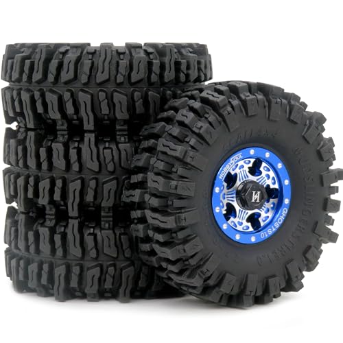 64mm Soft Sticky 1.0 Mud Slingers Tires & Heavy 1.0 beadlock Wheels Rims for RC Mud Crawler Truck 1/24 AX24 SCX24 1/18 TRX4M Upgrade - color: Blue