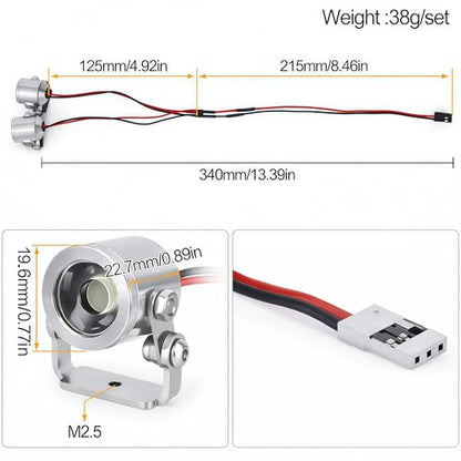 AMK 1/10 RC Crawler LED Lights, 2Pcs 3W Aluminum Headlights Spotlight, 5-12V RC Light Kit with Receiver or 2S/3S Power for Axial SCX10 90046 RC4WD D90 TRX4 TRX6 DIY Upgrade Accessories (Silvery) - color: Silvery