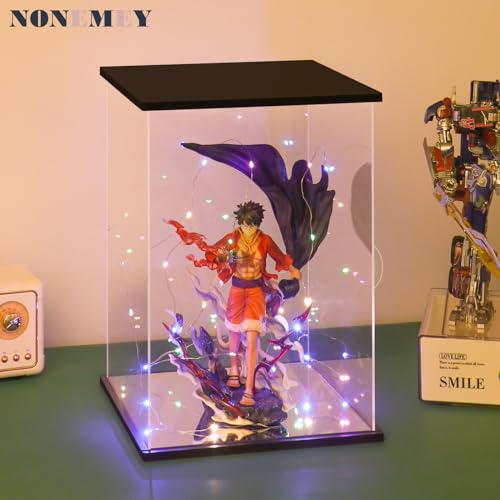 NONEMEY Clear Acrylic Display Case with Two Kind of Lights for 1000% Pop Mart，Dustproof Model Showcase Organizer Box, Display Case for Collectibles (21.2x21.2x30.7inch,54x54x78cm) - size: 21.2×21.2×30.7 inch, 54×54×78 cm