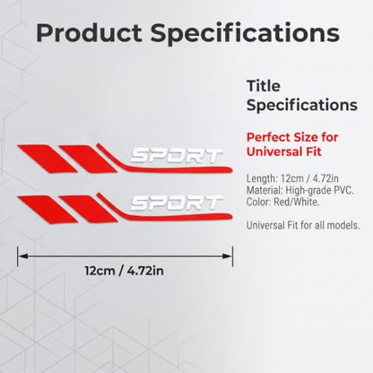 2PCS Sport Racing Style Car Windshield Wiper Decor Stickers, Car Windshield Wiper Blades Decor, 4.72" Sport Letter Vinyl Auto Decals, Also Fit for Car Body/Rear/Bumper/Door (Red)