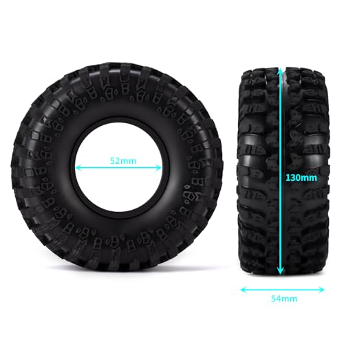 4Pcs 2.2" Crawler Mud Tires with Foam Inserts Snow Wheel Tyres OD 130mm Super Soft Rubber Tyres Compatible with Axial SCX10 90047 D90 D110 Tamiya CC01 TRX4 Gen8 1/10 RC Crawler Car Upgrades