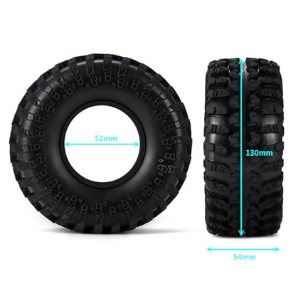 4Pcs 2.2" Crawler Mud Tires with Foam Inserts Snow Wheel Tyres OD 130mm Super Soft Rubber Tyres Compatible with Axial SCX10 90047 D90 D110 Tamiya CC01 TRX4 Gen8 1/10 RC Crawler Car Upgrades