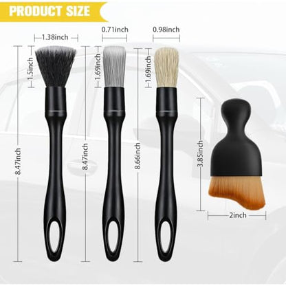 3PCS Car Detailing Brush Kit, Including 3 Ultra Soft No Scratch Boar Hair & 3 Vent Cleaning Brushes, Multi-Use Automotive Interior Detailing Kit, Universal for Most Vehicles (Short) - size: 3PCS/Short