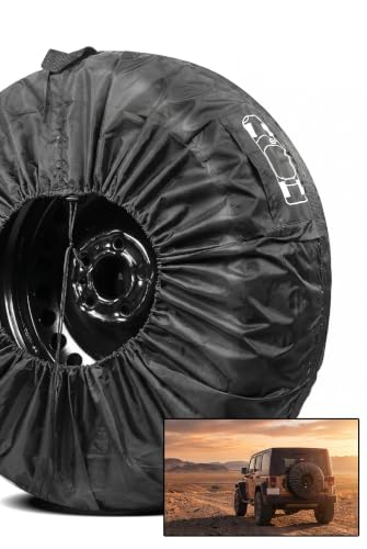 Spare Tire Cover, 190T Polyester Taffeta Waterproof Auto Wheel Bags, Portable Tire Storage Bag with Pocket and Handle, Adjustable Drawstring for 19"-23" Tires, Universal for Most Cars (Black)