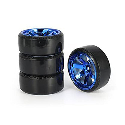 4Pcs 63mm RC Drift Car Tires Hard Tyres Plastic Wheel Rims for 1/10 On-Road Drifting Car for HSP Tamiya HPI Kyosho Spare Parts(Blue) - color: Blue