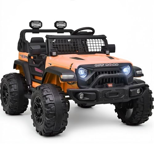 Blitzshark 24V MAX Ride-on Truck 2 Seater, 4WD Kids Electric Vehicle | XXL Battery Powered Car, with 480W Ultra Powerful Motor, 7AH Battery, Remote Control, Full-Metal Suspension& Sticker, Golden - color: Golden