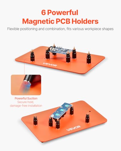 VEVOR Magnetic Helping Hands Soldering Station, 2-In-1 Third Hand Soldering Tool - 3X LED Magnifying Lamp & 5 Flexible Arms, 6 PCB Holders, Heavy-Duty Base Station for Electronic Repair Craft Hobby - style: 11*7in Large Base with Light and Holders