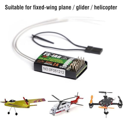JeeFly RC Receiver FS-iA6 6-Channel 2.4GHz Remote Control Receiver with Dual Antenna Compatible with FS-i4/i6/i10/GT2E/GT2F/GT2G Transmitters for RC Airplanes, Helicopters & Drones