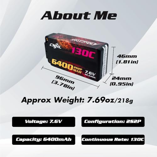CNHL 6400mAh 2S Shorty Lipo Battery HV 7.6V 130C XT60 Hard Case (2 Packs) | Sustained voltage and chassis balance for 1/10 and 1/8 RC racing buggies, touring cars, crawlers, and long mains.