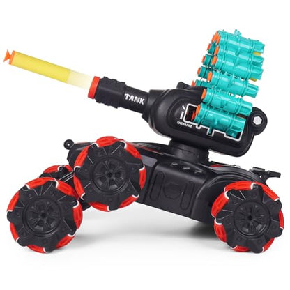 Rc Car Shoot SoftBullet,Fits for Nerf,Gesture Sensing Rc Tank that Shoots,6WD Remote Control Tank that Shoots Darts-Stunts Battle- Birthday Presents ForKids 5 6 7 8 9 10 11 12 Year Old（red）