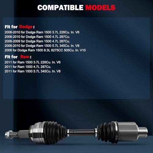 CCIYU Front CV Axle Shaft Assembly for Dodge for Ram 1500 2006-2010 for Ram | for 1500 2011 663404 Front Left Right (1 Pack) - size: 16-1794
