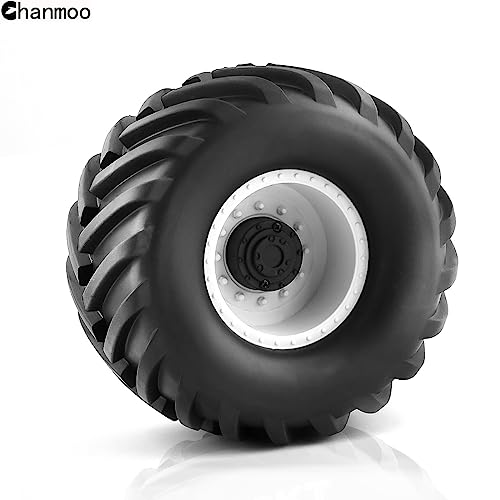 1/10 RC Monster Truck Tires and Hard Plastic Wheels Rims 12mm Hex Rubber Buggy Off Road Tyres with Foam for 1:10 Scale Truck Car Traxxas VXL 2WD Hoss 4x4 HSP HPI Tamiya Kyosho 4PCS (White) - color: White
