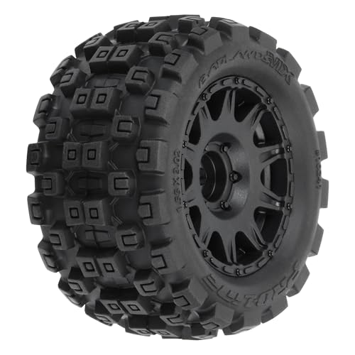 Pro-line Racing Badlands MX 1.85" All-Terrain Truck Tires 4 Mounted on Raid Black 12mm Hex Wheels for Granite GROM 4x4 Front or Rear PRO1024110