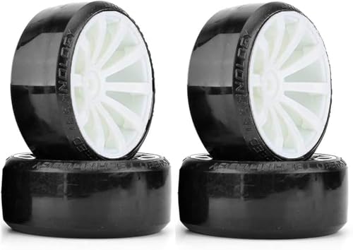 Hard Plastic 63mm Drift Car Tyres 12mm Wheels for 1/10th Scale HSP Tamiya HPI Kyosho TT02 Road Drift Car Hard Tyre Replacement, Set of 4 (White) - color: White
