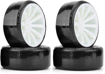 Hard Plastic 63mm Drift Car Tyres 12mm Wheels for 1/10th Scale HSP Tamiya HPI Kyosho TT02 Road Drift Car Hard Tyre Replacement, Set of 4 (White) - color: White